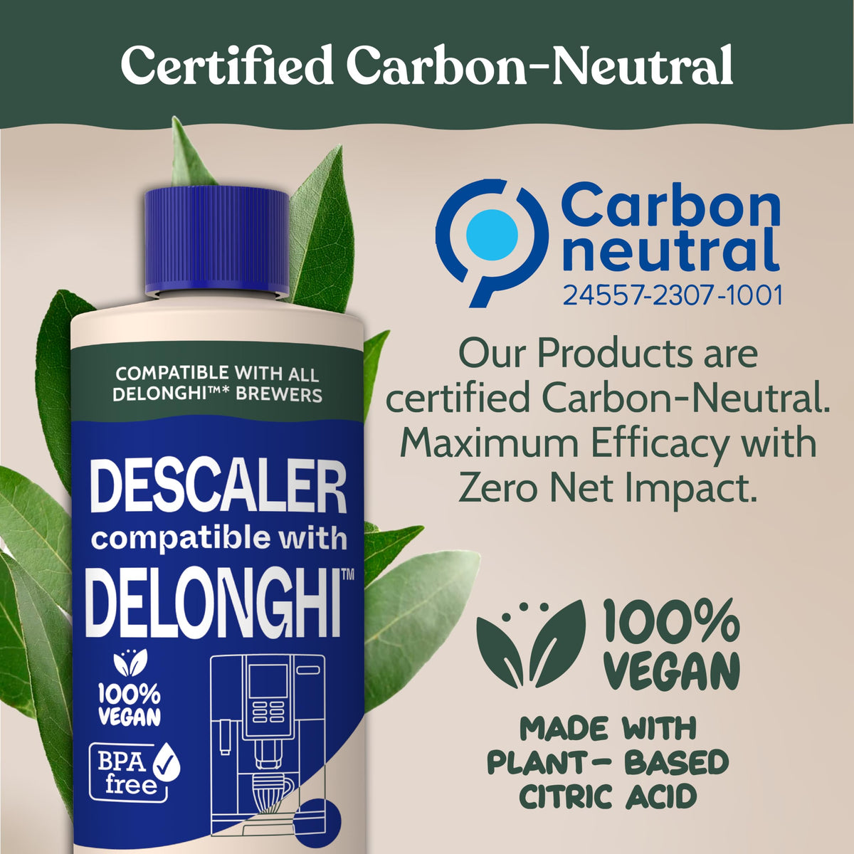 Close-up of Roobi Descaling Solution label for DeLonghi machines