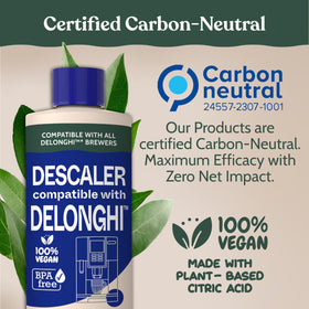 Close-up of Roobi Descaling Solution label for DeLonghi machines