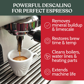 Roobi descaling powder packaging highlights recyclability for eco-friendly use.