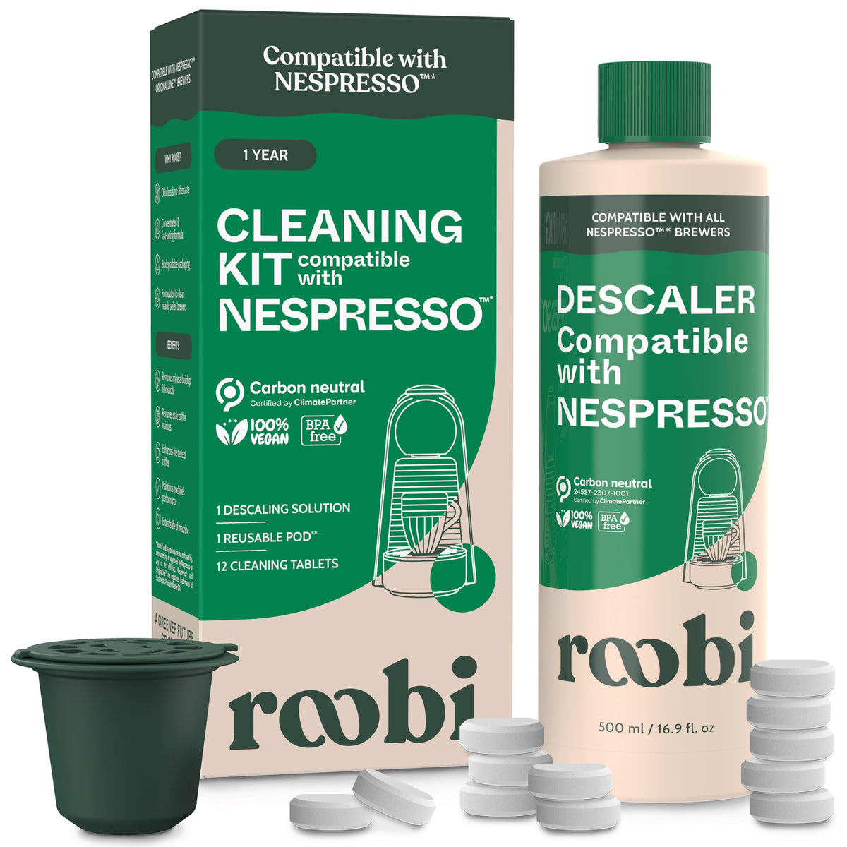 Roobi descaling solution bottle for Nespresso Originaline with clean, efficient performance