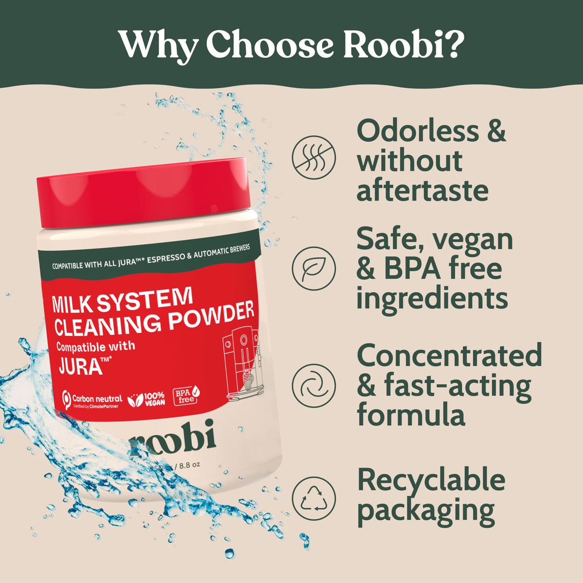 Roobi included dosing spoon for easy measuring