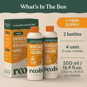 Roobi eco-friendly symbol on packaging highlighting safe, planet-conscious cleaning.