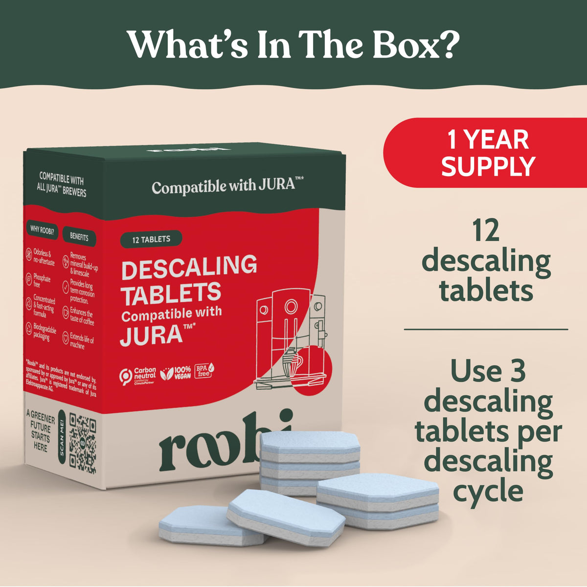 Roobi Jura descaling tablets eco-friendly formula safe for environment and Jura