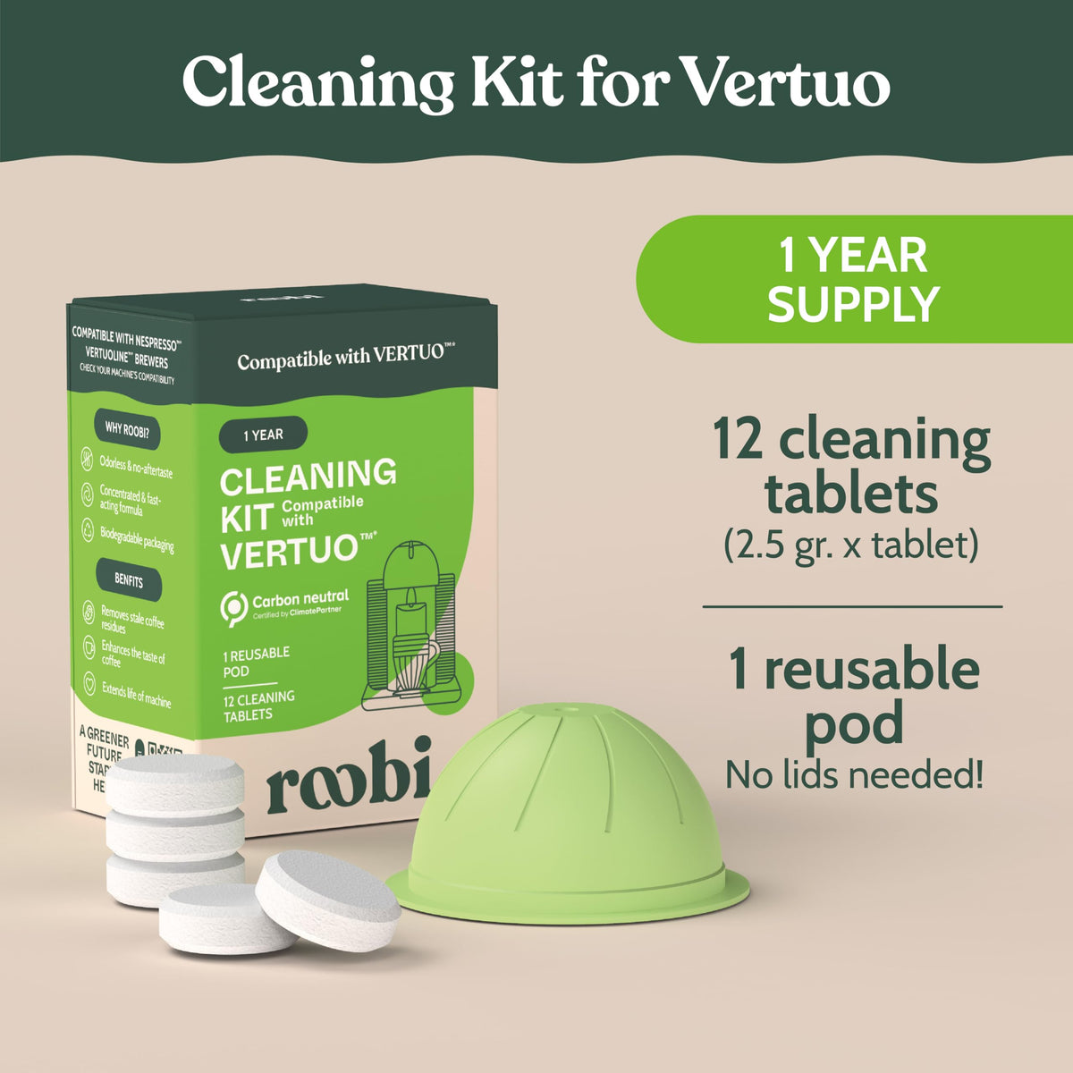 Roobi reusable pod for VertuoLine compatible with the machine