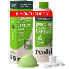 Roobi Vertuo descaling solution bottle revitalizes your Vertuo machine's interior for better tasting coffee.