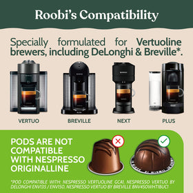 Roobi plant-based citric acid formula delivers gentle descaling for Vertuo machines.