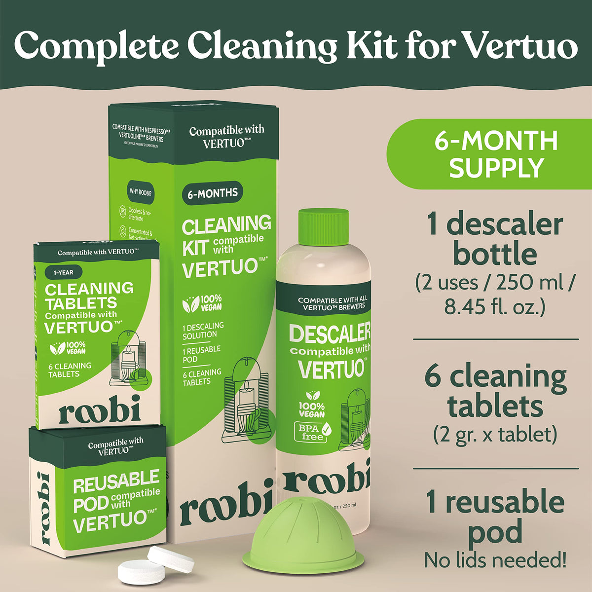Roobi reusable pod enables eco-friendly, repeat-use cleaning sessions.