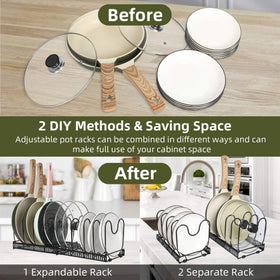 ROOHUA lid organizer with silicone dividers keeps lids neatly stacked.