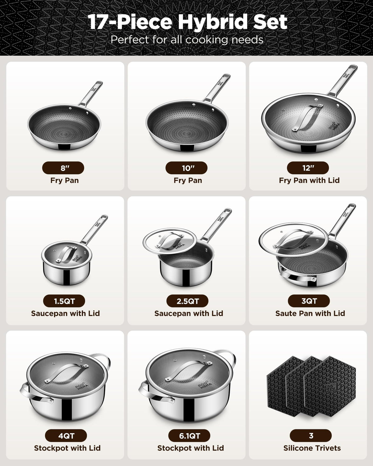 Roomena 8-inch frying pan for quick searing and easy release.
