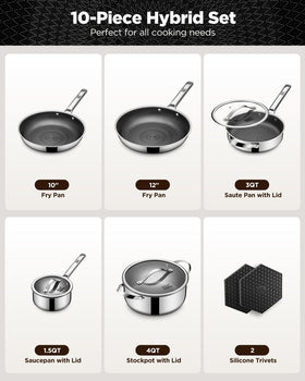 Roomena cookware inside view showing 10-piece configuration