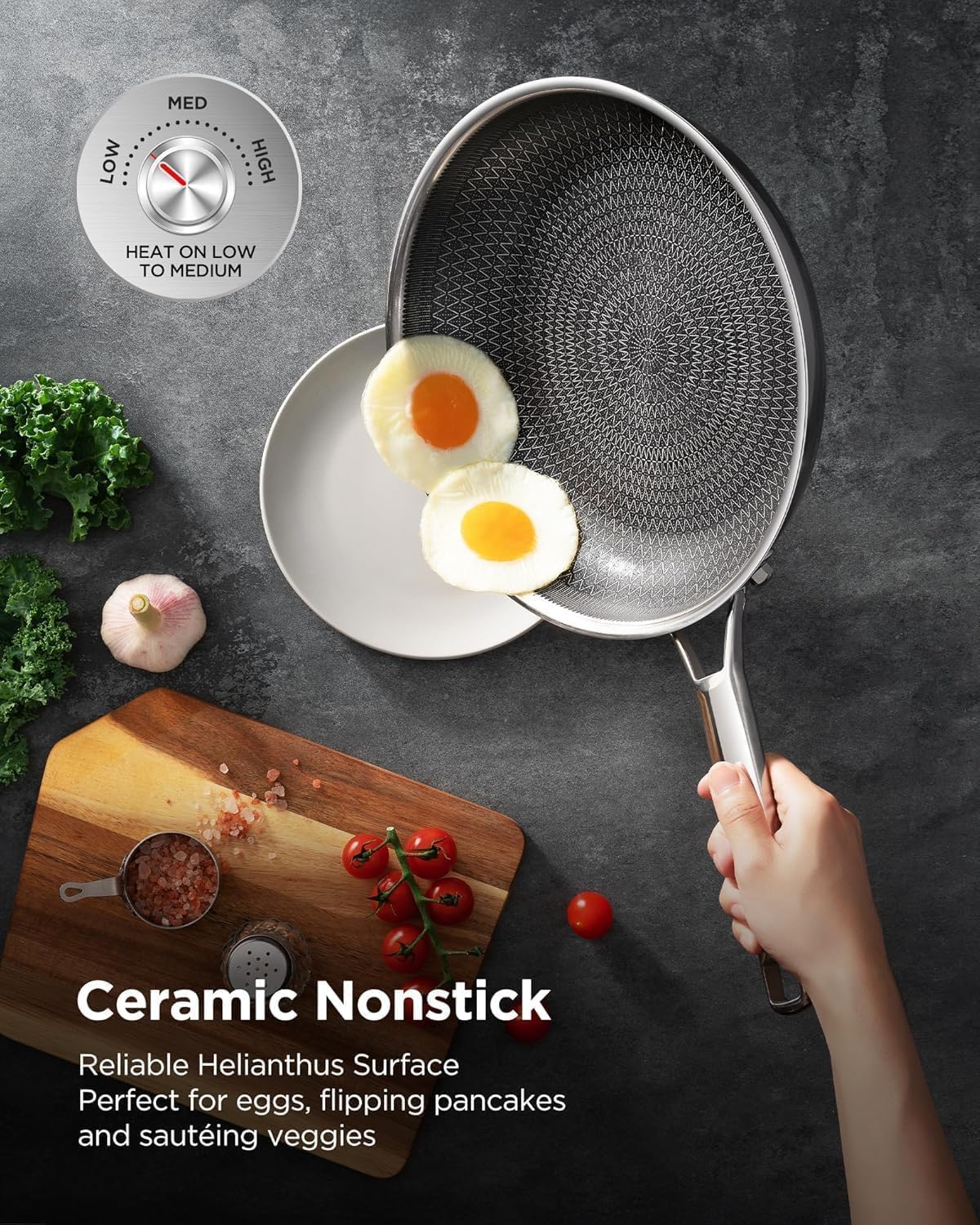 Roomena oven-safe 12-inch frying pan for stovetop to oven versatility.