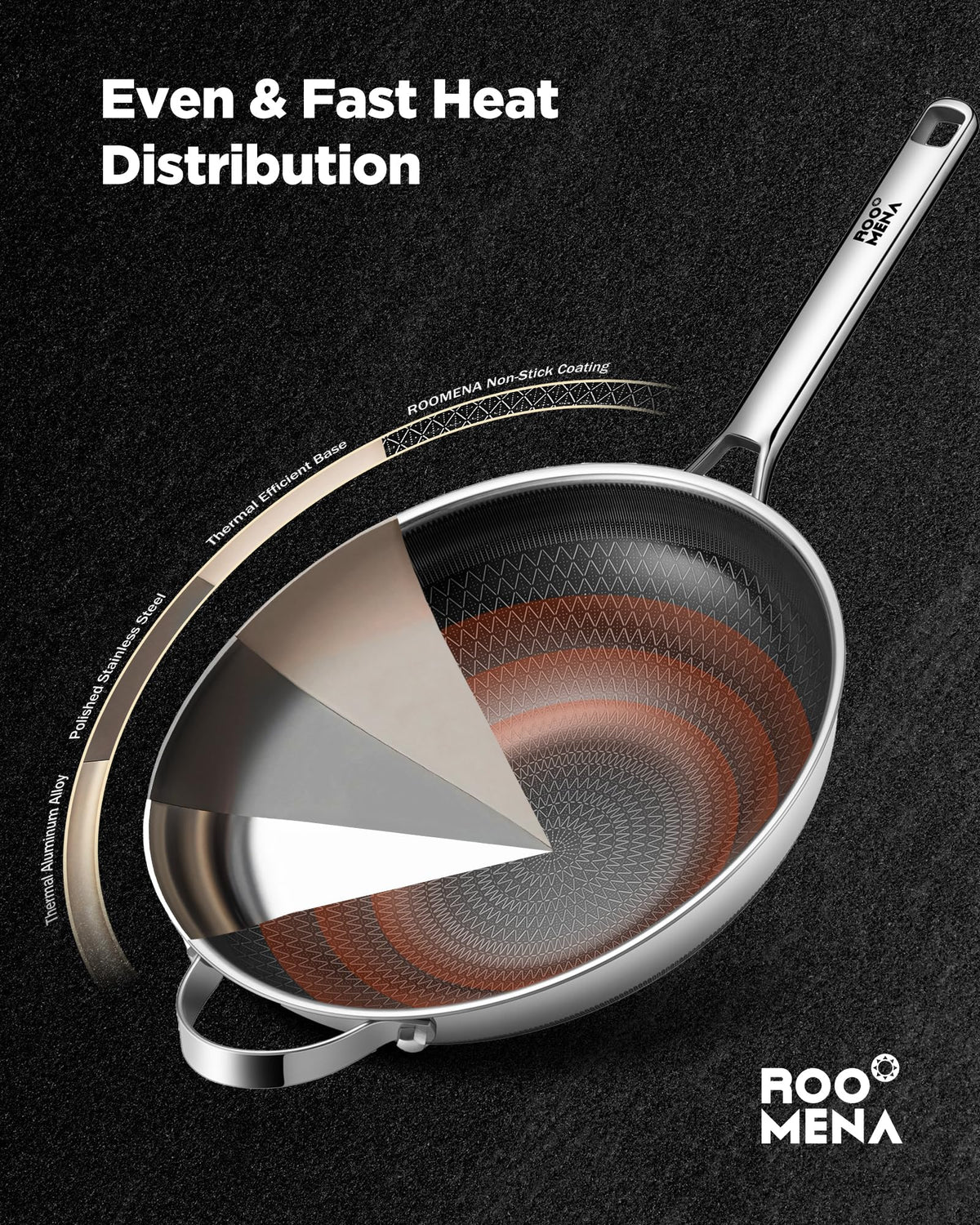 Roomena wok pan oven-safe design allows finishing dishes in the oven
