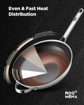 Roomena wok pan oven-safe design allows finishing dishes in the oven