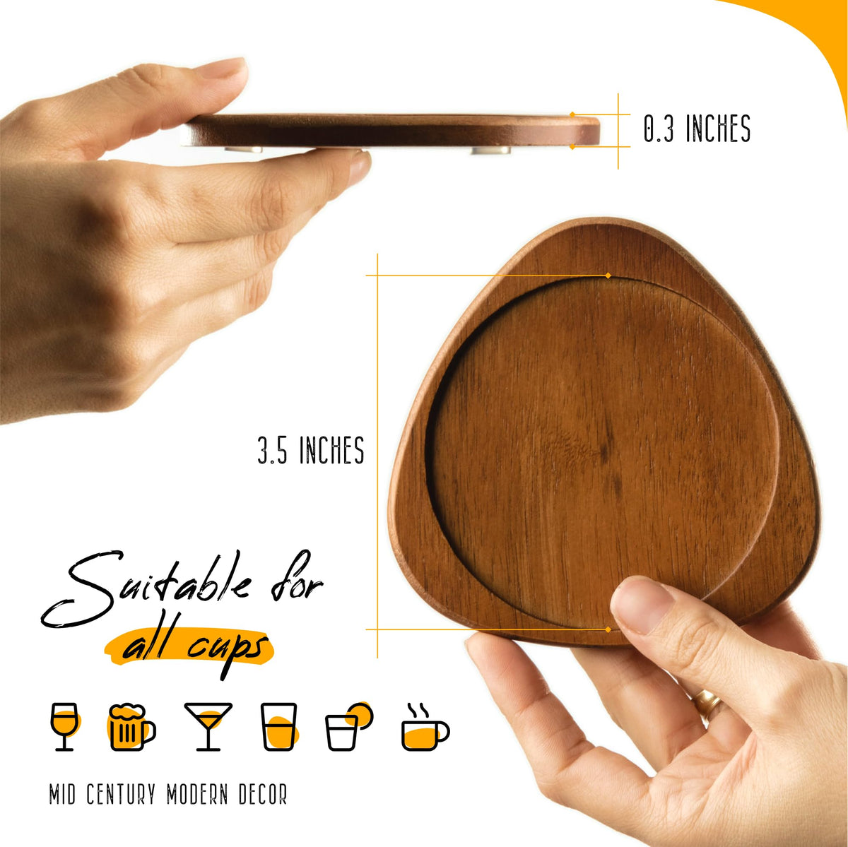 Roonin coasters with walnut wax finish for waterproofing and warmth.