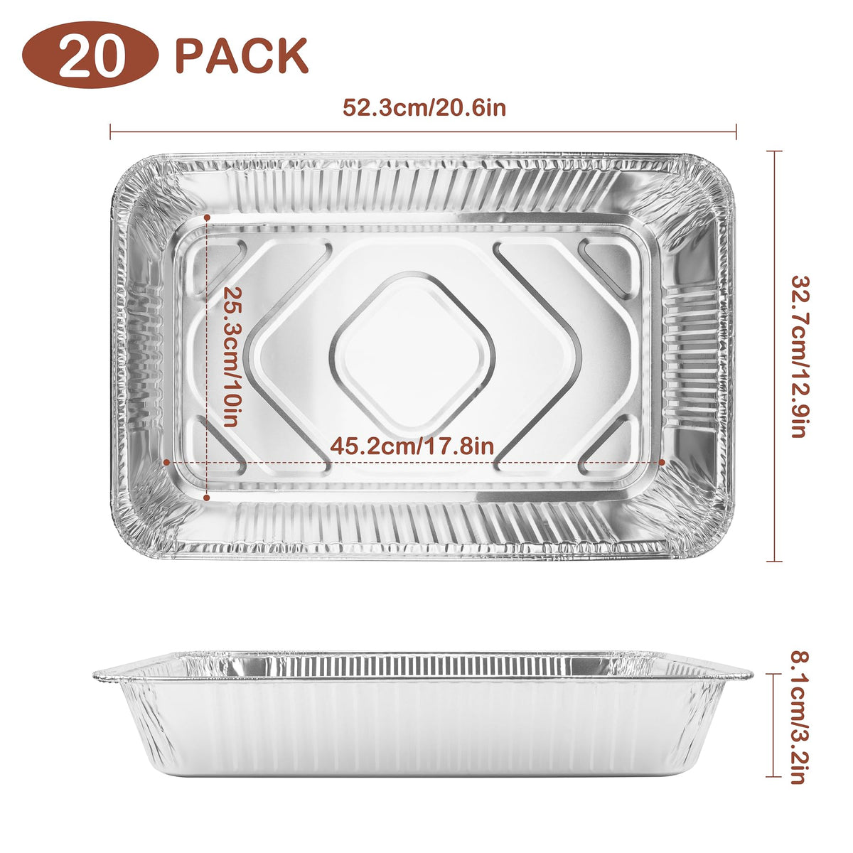 Roponan bottom pattern on foil pan adds rigidity for sturdy service.