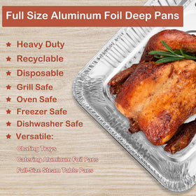 Roponan full-size foil pan showing curled rim design for easy handling.