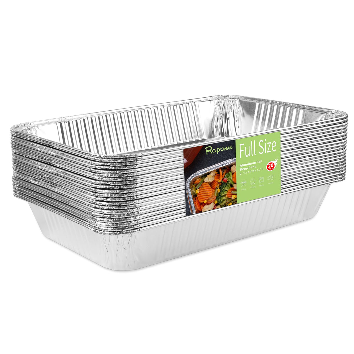 Roponan heavy-duty foil pan full-size with curled rim for stability.