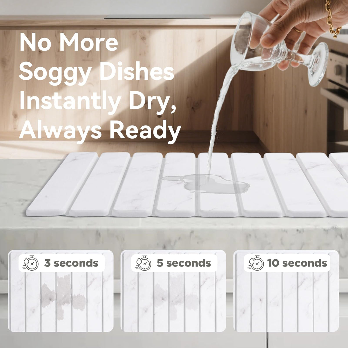 Marble-inspired design adds modern elegance to the counter.