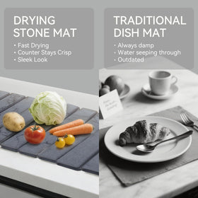 Roran Stone Drying Mat in dark gray complements modern kitchen design.