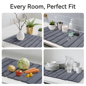 Roran Stone Drying Mat folded for compact storage in small kitchens.