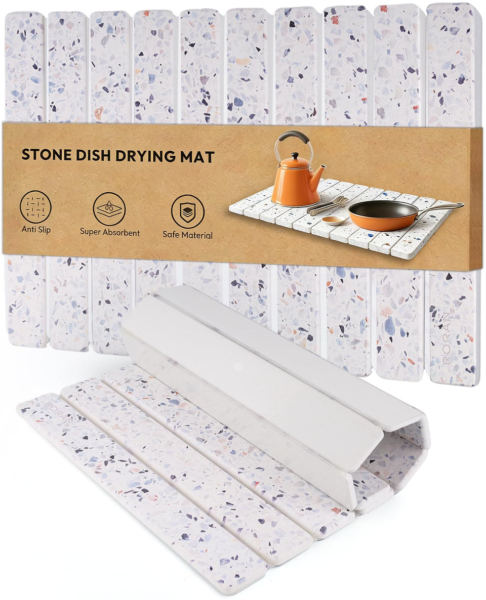 Roran stone drying mat terrazzo on counter for fast air drying of dishes