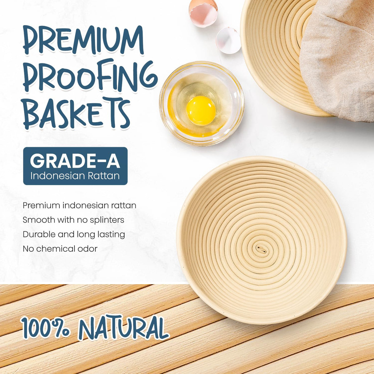 Rorecay Banneton 9-inch round basket set for proofing two loaves at once.