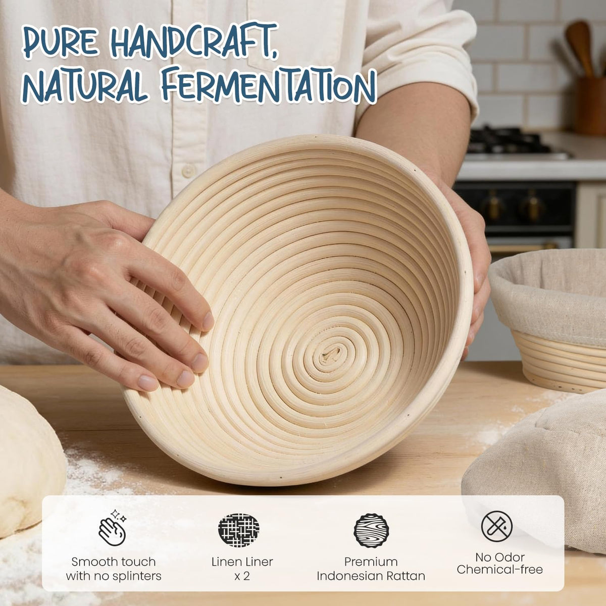 RORECAY oval banneton proofing basket with linen liner for shaping loaves