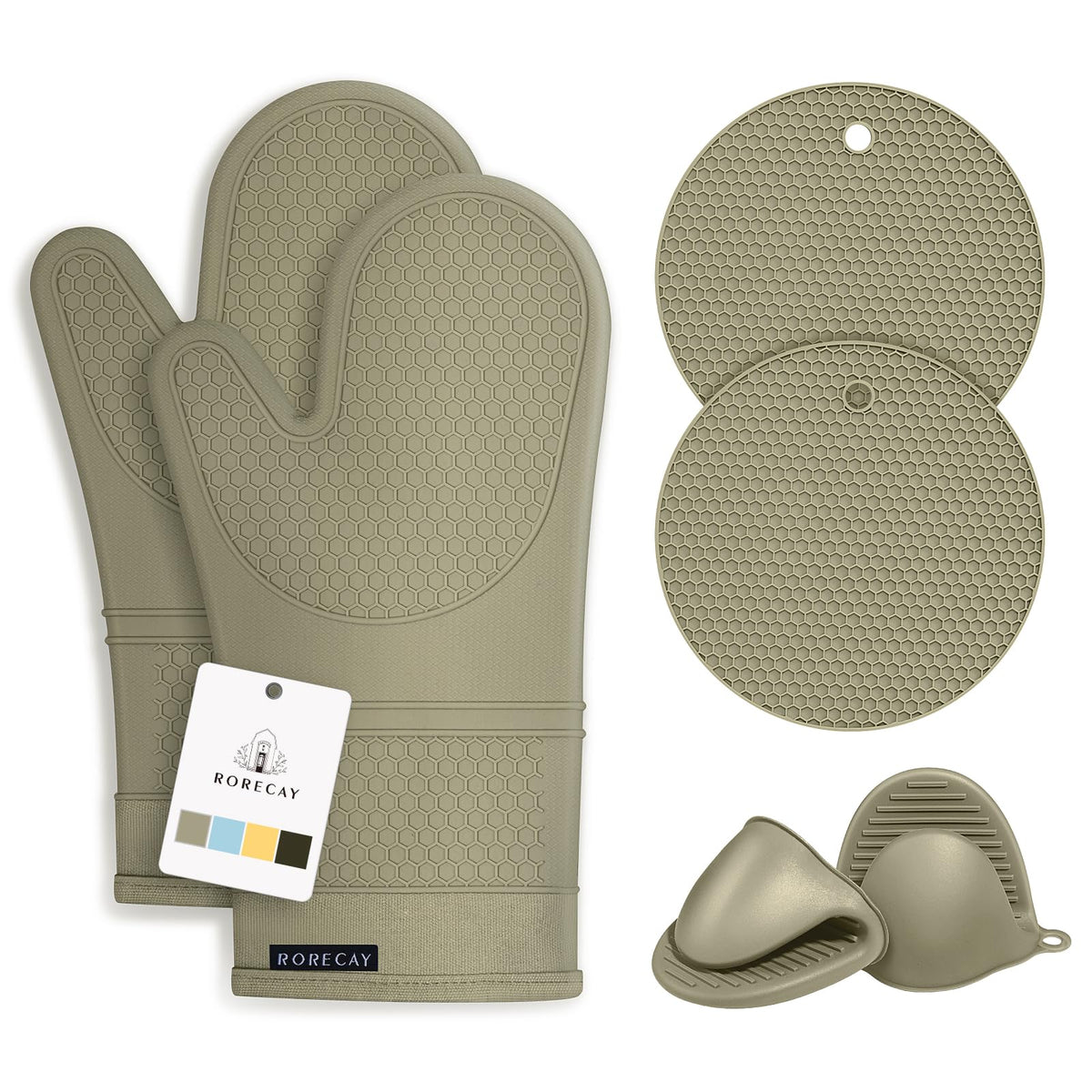 Rorecay oven mitt with honeycomb grip for secure hot handling.