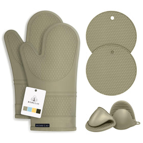 Rorecay oven mitt with honeycomb grip for secure hot handling.