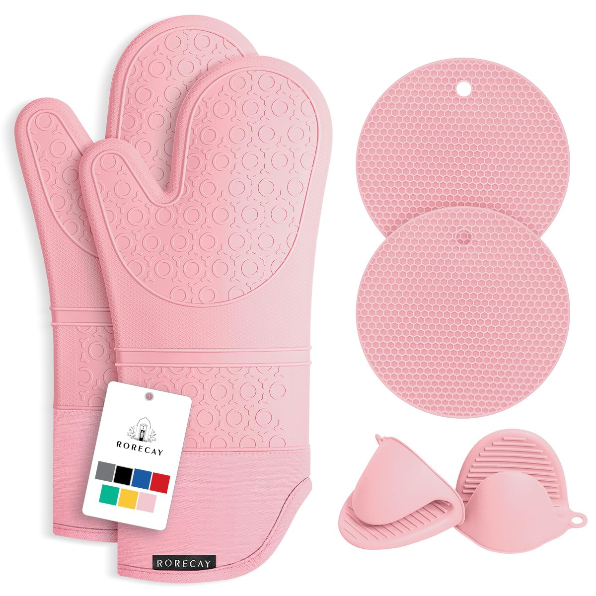 Rorecay 15-inch oven mitts extend reach with heat resistance up to 500°F.
