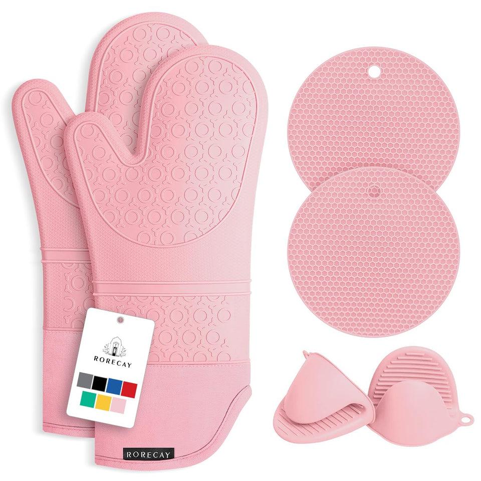 Rorecay 15-inch oven mitts extend reach with heat resistance up to 500°F.