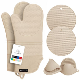 Rorecay oven mitts 6pc provide a secure grip for hot pans and baking.