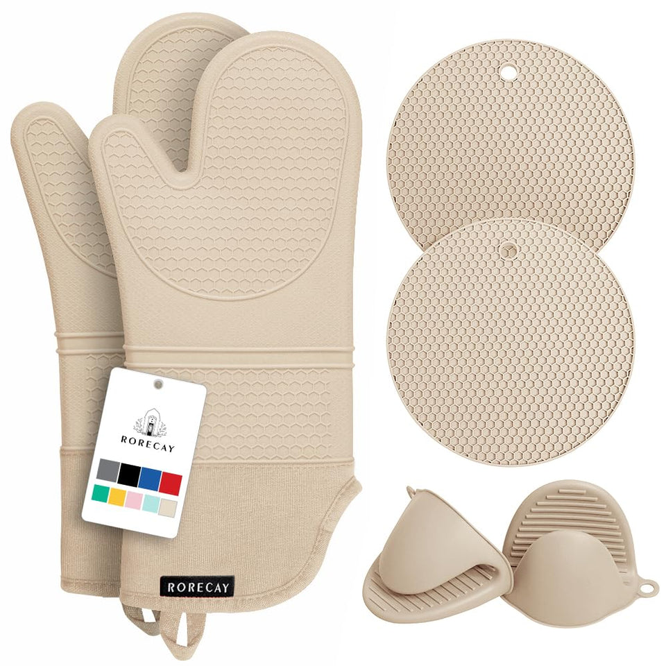 Rorecay oven mitts 6pc provide a secure grip for hot pans and baking.