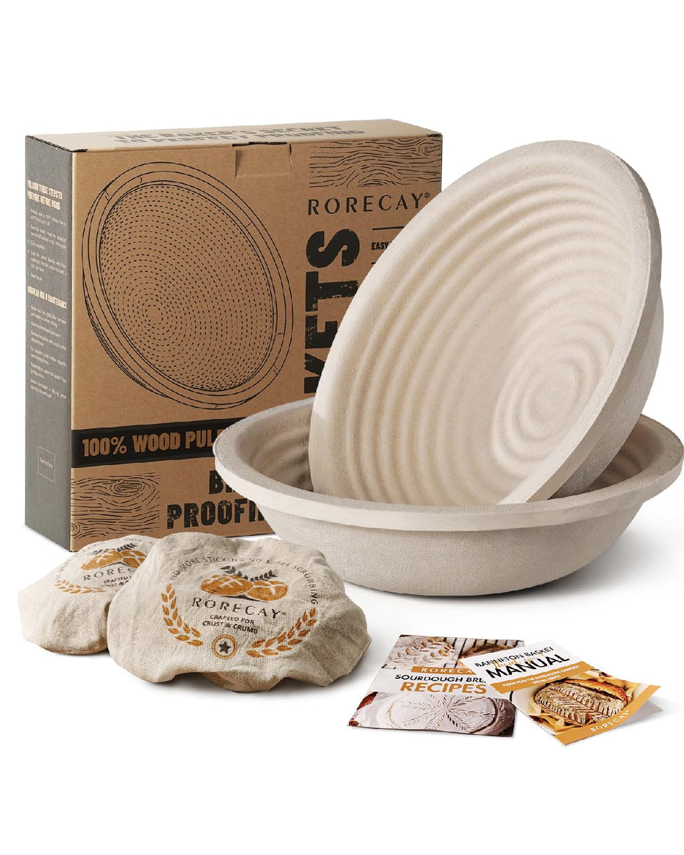 rorecay wood pulp banneton 9-inch round with liner ensures even proofing and clean release