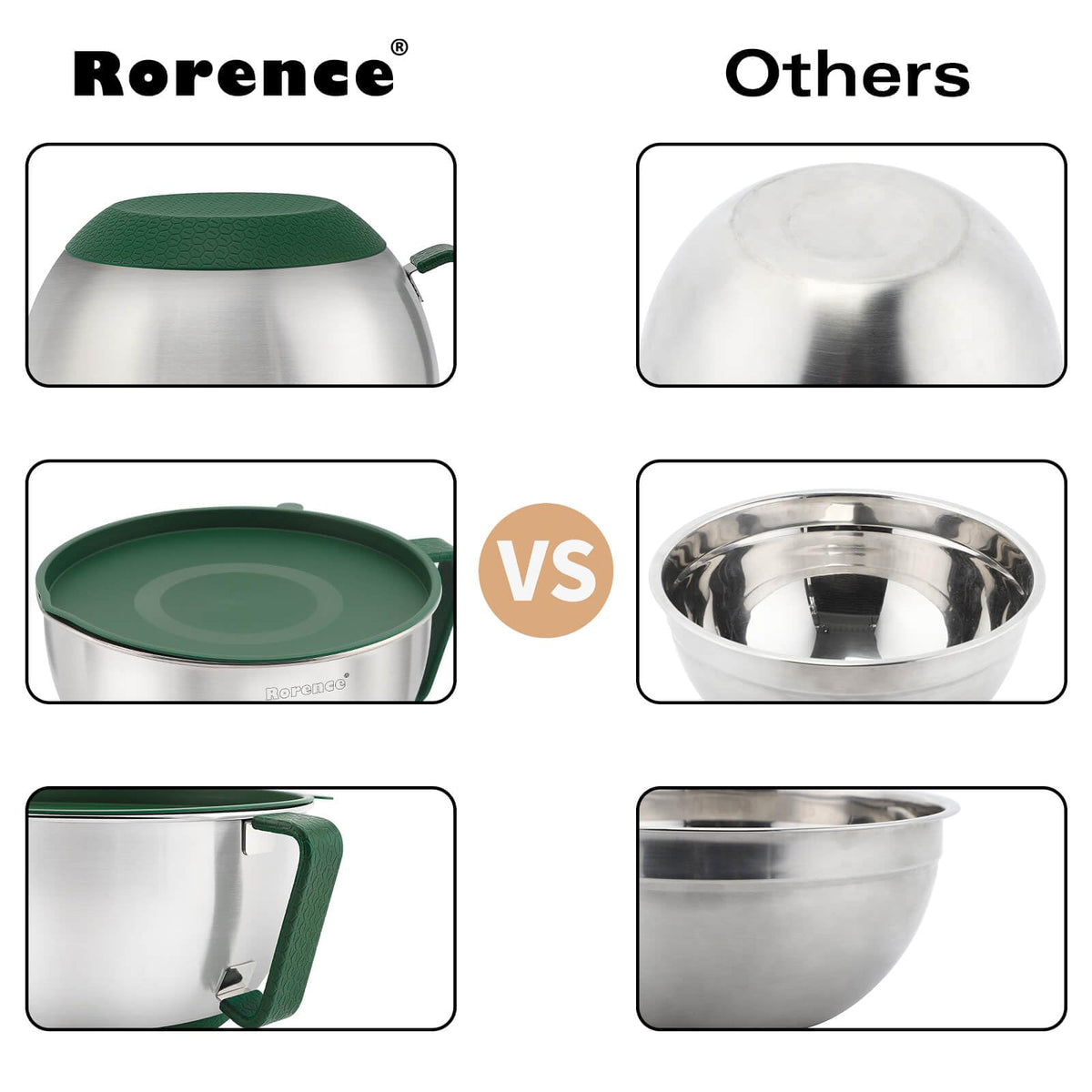 Rorence nesting bowls save space when stored in cabinets.