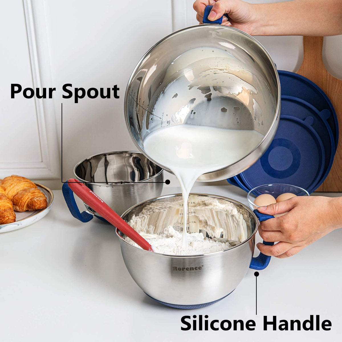 Inner quart and liter marks help precise measuring during cooking.