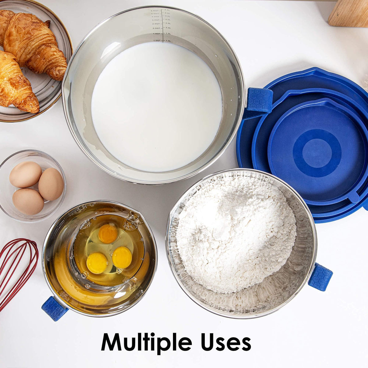 Lids keep ingredients fresh and prevent spills during prep.