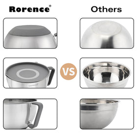Rorence mixing bowls nest for compact kitchen storage.