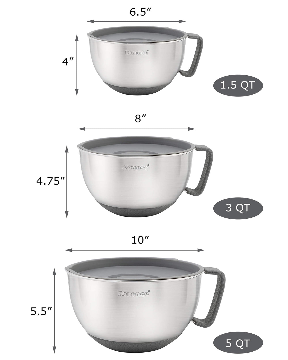 Rorence bowls with non-slip bases stay steady on counters.