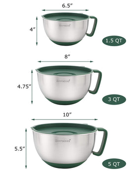 Rorence stainless steel bowls with silicone handles offer secure grip for lifting.