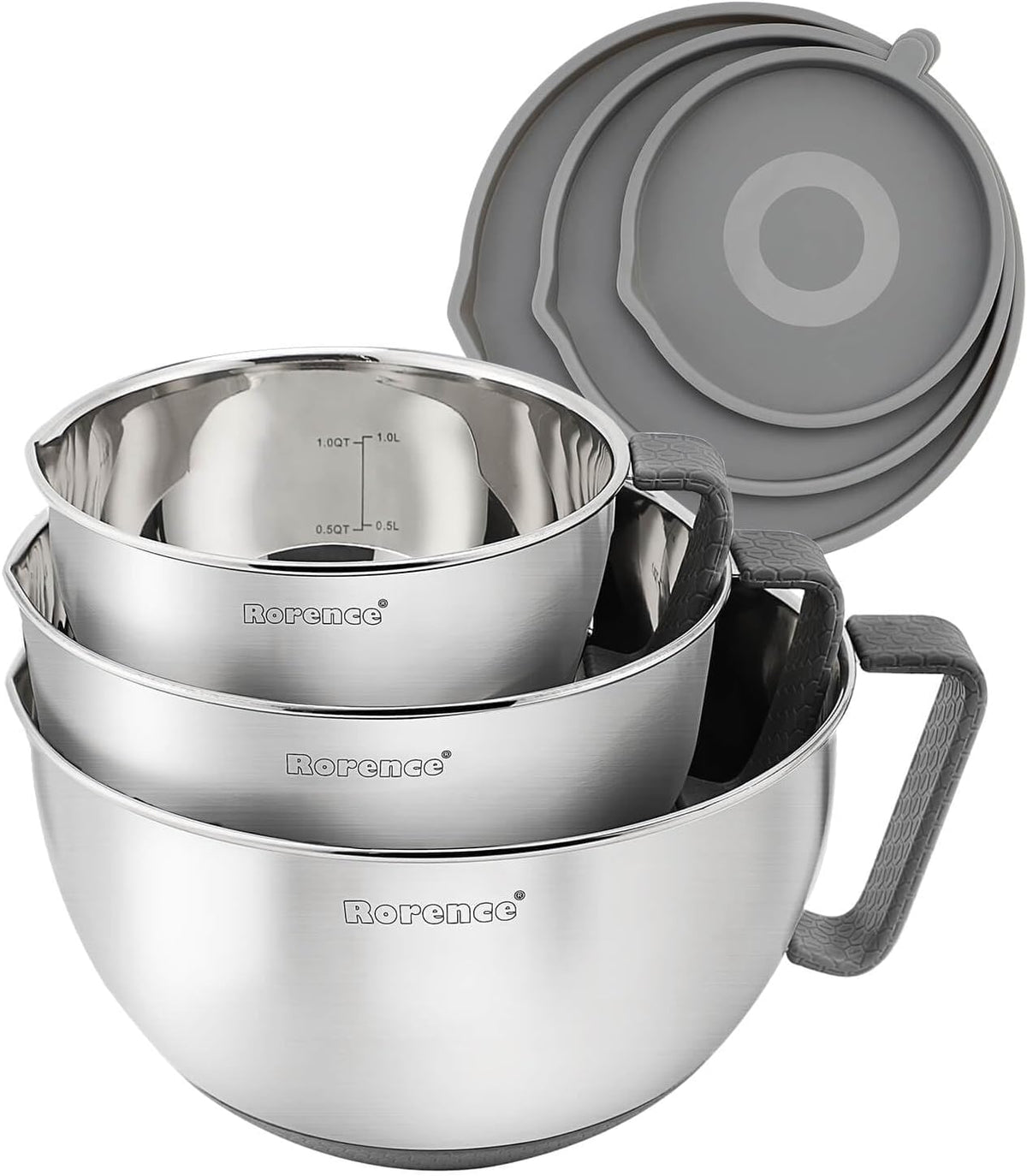 Rorence mixing bowls with pour spout pour precisely for dressings and batters.