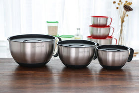 Dishwasher-safe Rorence stainless steel mixing bowls ready for cleaning