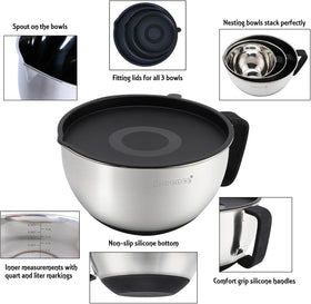 Inner measurement markings on Rorence mixing bowls for quick portioning
