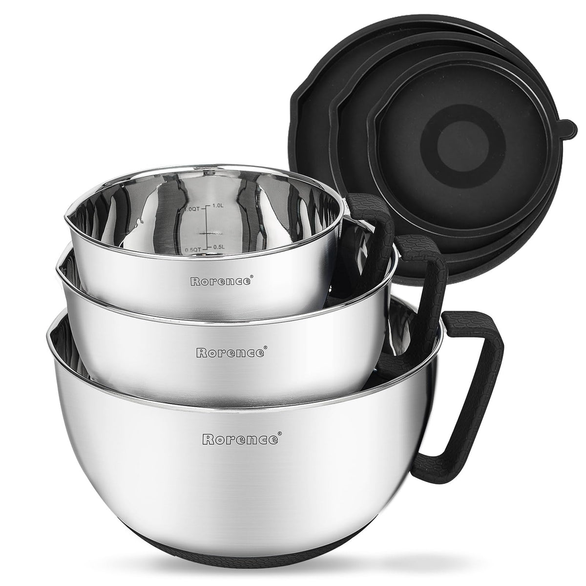 Rorence stainless steel mixing bowls with pour spout for mess-free pouring