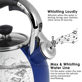 Rorence navy blue lid highlights heat-resistant glass lid with clear viewing of boiling progress.