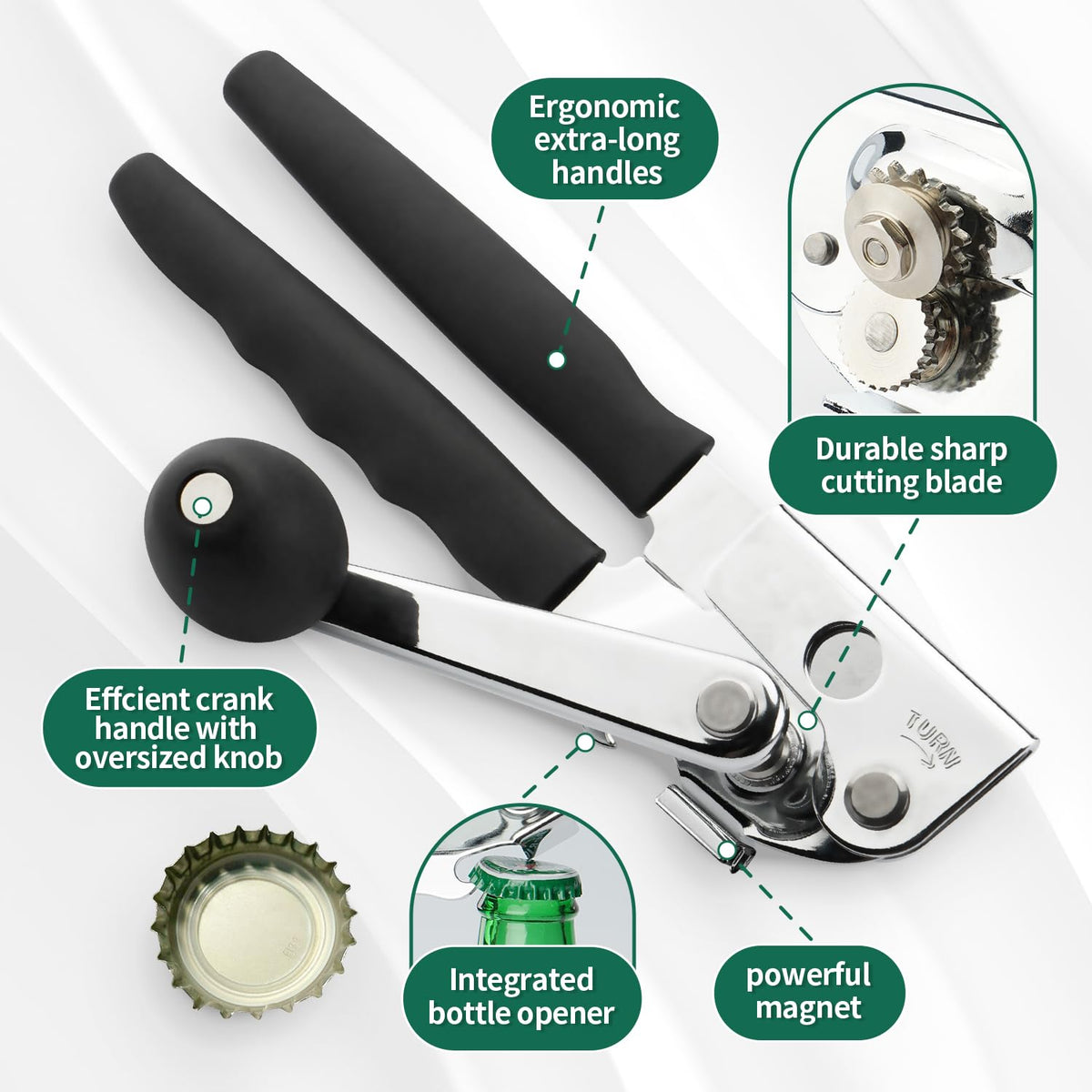 Roryimke heavy-duty manual opener with long handle eases large-can access.