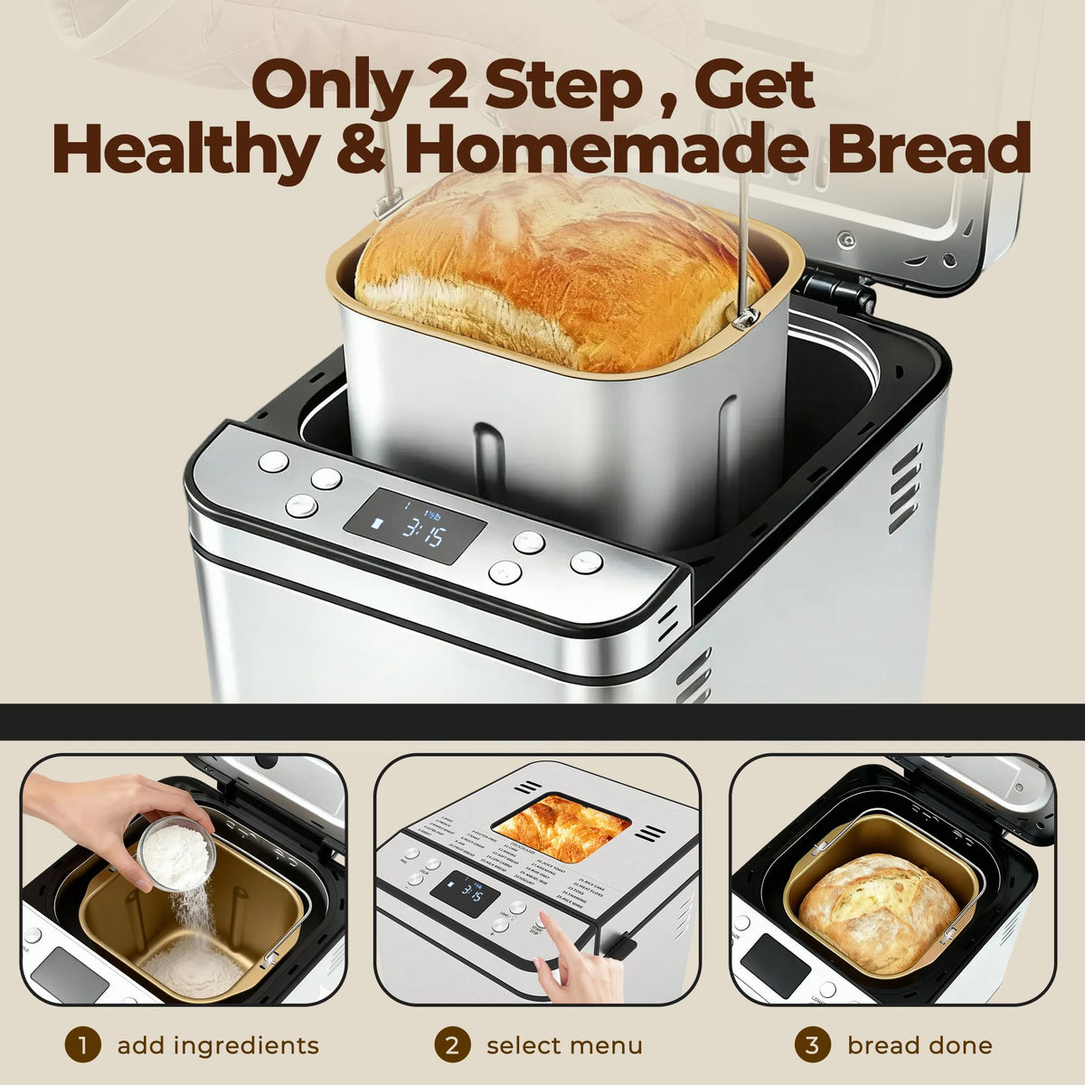 Dual heating system on Rosewill bread maker delivering even baking.