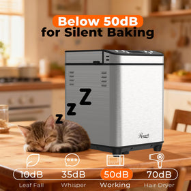 Quiet operation under 50 dB, ideal for late-night baking.