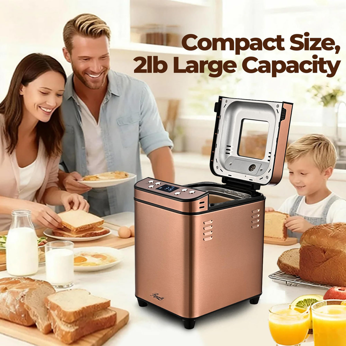 Rosewill 700W dual heater top and bottom deliver even baking for consistent loaves.