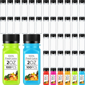 Roshtia 2oz clear bottle with black cap pour, ideal for on-the-go beverages